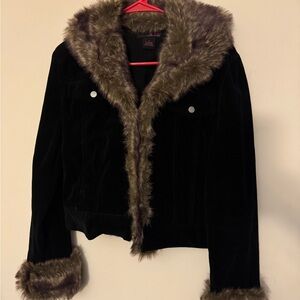 Willi Smith Black Teddy Jacket with Brown Faux Fur Trim